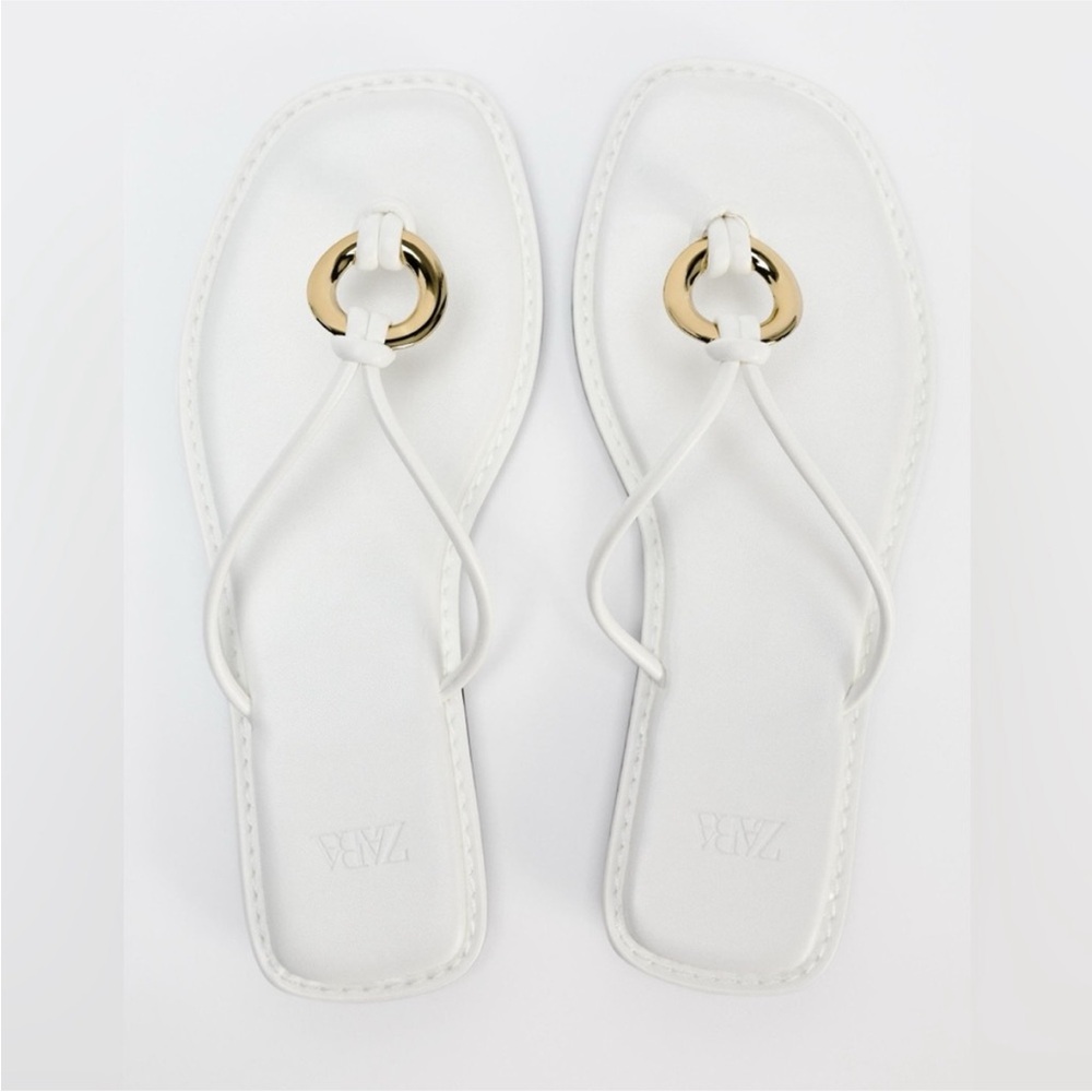 NWT! Zara White Sandals with Gold Accent